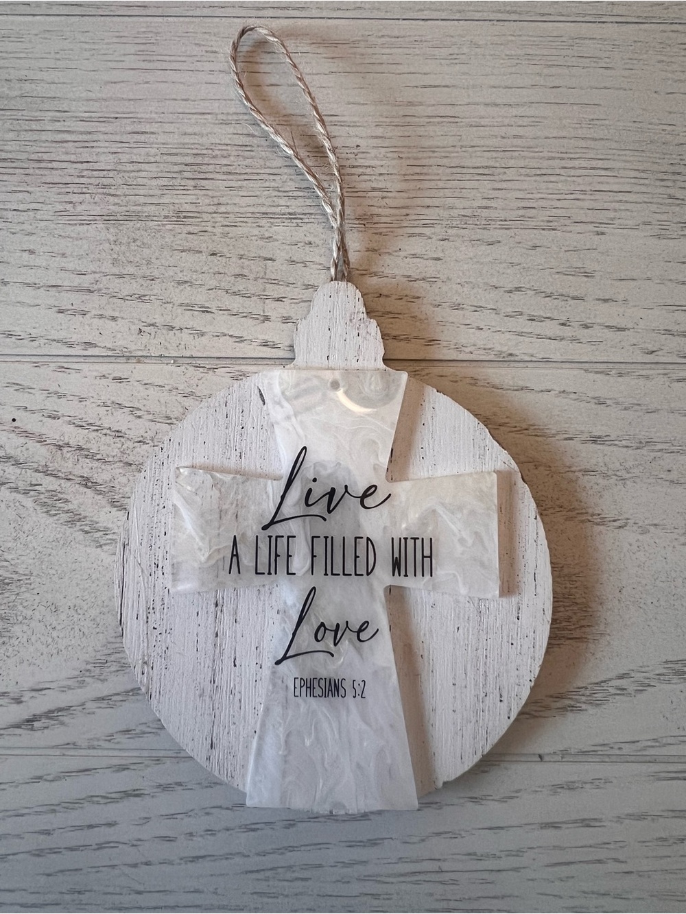 Live A Life Filled With Love Hanging Cross Sign - White